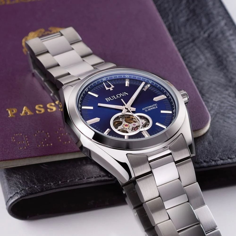 Orologio Uomo Bulova Automatico Surveyor Blu Open Heart 96A275